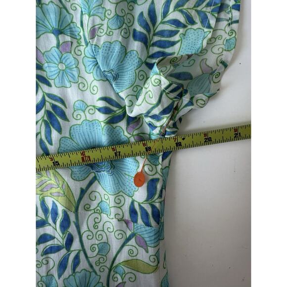 Bella Tu Modest Beaded V-Neck Shift Dress Size S Floral Print Turquoise Tassel - Picture 7 of 9